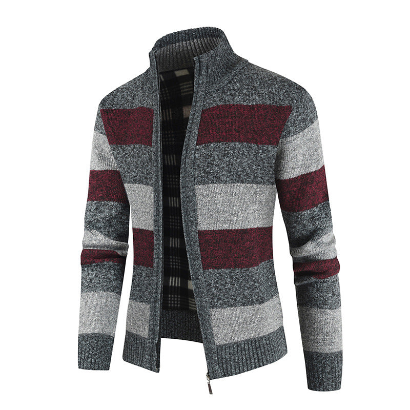 Men Cardigan Sweater Fall Winter Men Sweater Fashion Trend Multicolor Cardigan Trendy Stand Collar Sweater Coat