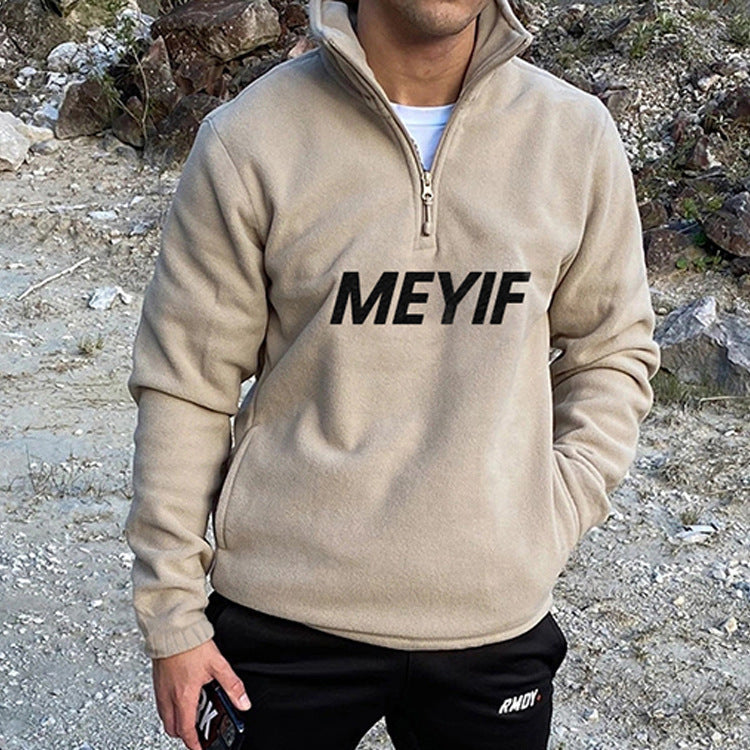 Men's Sports Hoodie Men Sweatshirts Fitness Male's Hoodies Autumn and Winter Sports Casual Sweatshirt Stand Collar Men's Polar Fleece Pullover Embroidery Letter Fashion Coat