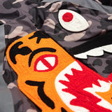 A Ape Print Coat Autumn and Winter Men's Casual Camouflage Shark Head Lightweight Warm Hooded Cotton Coat Jacket