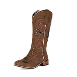 Coachella Ankle Boots Western Cowboy Boot Vintage Square Toe Embroidery Middle Boots