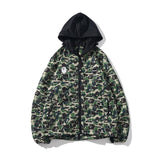 A Ape Print Jacket Trendy Brand Shark Head Double Zipper Camouflage Trench Coat Hooded Casual Coat Men