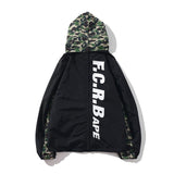 A Ape Print Jacket Trendy Brand Shark Head Double Zipper Camouflage Trench Coat Hooded Casual Coat Men