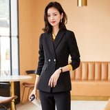 Women Pants Suit Uniform Designs Formal Style Office Lady Bussiness Attire Blue Long Sleeved Fall Fashion Tailored Suit Two-Piece Set
