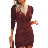 Valentine's Day Outfits Autumn and Winter Solid Color V-neck Long-Sleeve Dress Women's Clothing
