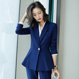 Women Pants Suit Uniform Designs Formal Style Office Lady Bussiness Attire Blue Work Clothes