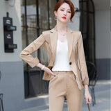 Women Pants Suit Uniform Designs Formal Style Office Lady Bussiness Attire Slim Autumn Winter Fashion Light Green Two-Piece Suit
