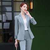 Women Pants Suit Uniform Designs Formal Style Office Lady Bussiness Attire Slim Autumn Winter Fashion Light Green Two-Piece Suit