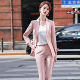 Women Pants Suit Uniform Designs Formal Style Office Lady Bussiness Attire Autumn and Winter Leisure Fashion Pink Plaid Business Wear