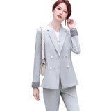 Women Pants Suit Uniform Designs Formal Style Office Lady Bussiness Attire Gray Fashion Autumn and Winter Overalls Suit