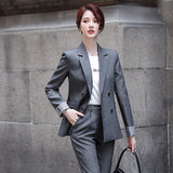 Women Pants Suit Uniform Designs Formal Style Office Lady Bussiness Attire Gray Fashion Autumn and Winter Overalls Suit