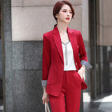 Women Pants Suit Uniform Designs Formal Style Office Lady Bussiness Attire Fall Winter Fashion Wide Leg Pants Suit