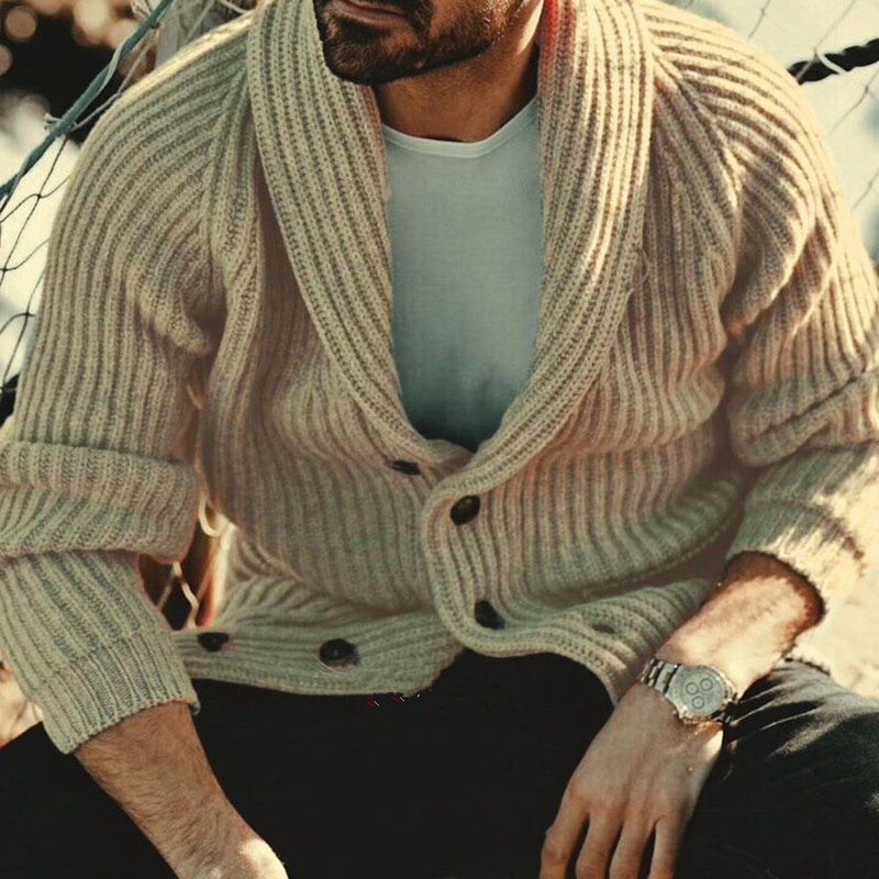 Mens Chunky Knit Men Sweaters Fall/Winter Coarse Yarn Casual Cardigan Long Sleeve Sweater Men's Knitted Shirt