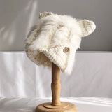 Toque Cute Cat Ears Woolen Cap Rabbit Fur Straw Hat Female Japanese Autumn Winter Knitted Hat