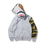 A Ape Print Hoodie Autumn and Winter Shark Color Matching Cardigan Zipper Hooded Casual plus Size Loose Sweater