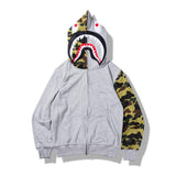 A Ape Print Hoodie Autumn and Winter Shark Color Matching Cardigan Zipper Hooded Casual plus Size Loose Sweater