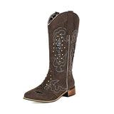 Coachella Ankle Boots Western Cowboy Boot Vintage Square Toe Embroidery Middle Boots
