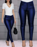 Faux Leather Pants Autumn and Winter Solid Color PU Leather Pants Casual Sexy Skinny Pants Women's Trousers