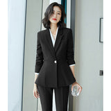 Women Pants Suit Uniform Designs Formal Style Office Lady Bussiness Attire Blue Work Clothes
