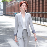 Women Pants Suit Uniform Designs Formal Style Office Lady Bussiness Attire Autumn and Winter Leisure Slim Long Sleeve Top Solid Color Business Suit