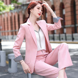 Women Pants Suit Uniform Designs Formal Style Office Lady Bussiness Attire Fall Winter Fashion Wide Leg Pants Suit