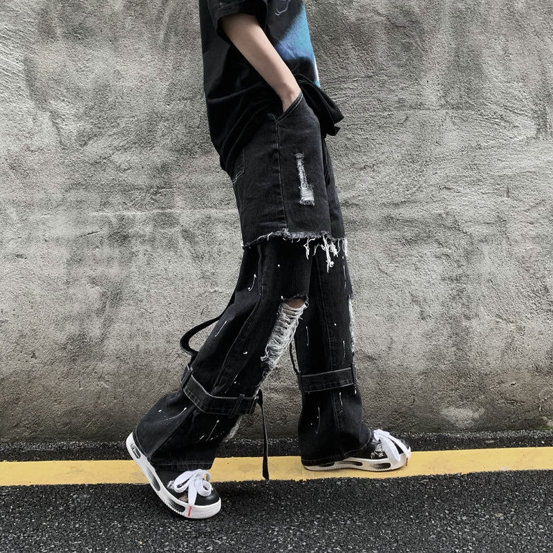 Jeans Men's plus Size Retro Sports Trousers Baggy Straight Trousers Trousers Men Denim Pants