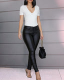 Faux Leather Pants Autumn and Winter Solid Color PU Leather Pants Casual Sexy Skinny Pants Women's Trousers