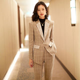 Women Pants Suit Uniform Designs Formal Style Office Lady Bussiness Attire Plaid Casual Two-Piece Suit Business Suit