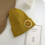 Toque Autumn and Winter Smiley Face Labeling Couple Knitted Hat Thick Winter Slipover Woolen Cap Student