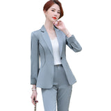 Women Pants Suit Uniform Designs Formal Style Office Lady Bussiness Attire Slim Autumn Winter Fashion Light Green Two-Piece Suit