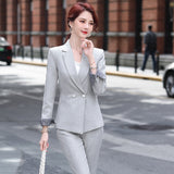 Women Pants Suit Uniform Designs Formal Style Office Lady Bussiness Attire Autumn and Winter Leisure Slim Long Sleeve Top Solid Color Business Suit