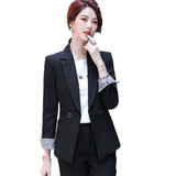 Women Pants Suit Uniform Designs Formal Style Office Lady Bussiness Attire Autumn and Winter Leisure Slim Long Sleeve Top Solid Color Business Suit