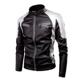 Two Tone Leather Jacket Autumn And Winter Casual Motorcycle Stitching Leather Jacket Men Stand Collar Retro