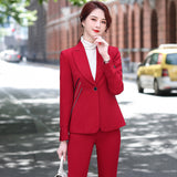 Women Pants Suit Uniform Designs Formal Style Office Lady Bussiness Attire Autumn Fashion Slim White Suit