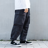 Multi-Pocket Cargo Pants Men's Elastic Waist Drawstring Ankle Banded Pants Street Trend Loose Large Size Retro Sports Straight-Leg Trousers Men Pants