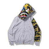 A Ape Print Hoodie Autumn and Winter Shark Color Matching Cardigan Zipper Hooded Casual plus Size Loose Sweater