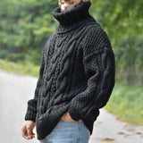 Mens Chunky Knit Men Sweater Winter Solid Color Casual Long Sleeves Knitwear Top Vintage