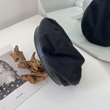 Beret Hat Women's Autumn and Winter PU Leather Hat Women's British Vintage Painter Hat