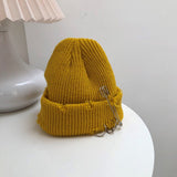 Women Beanies Hat Female Autumn and Winter Ring Pin Street Hip-Hop Woolen Cap