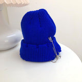 Women Beanies Hat Female Autumn and Winter Ring Pin Street Hip-Hop Woolen Cap