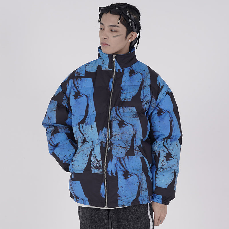 Men's Character Printing Large Size Retro Sports Long Sleeve Casual Top Baggy Coat Men Cotton Padded Jackets