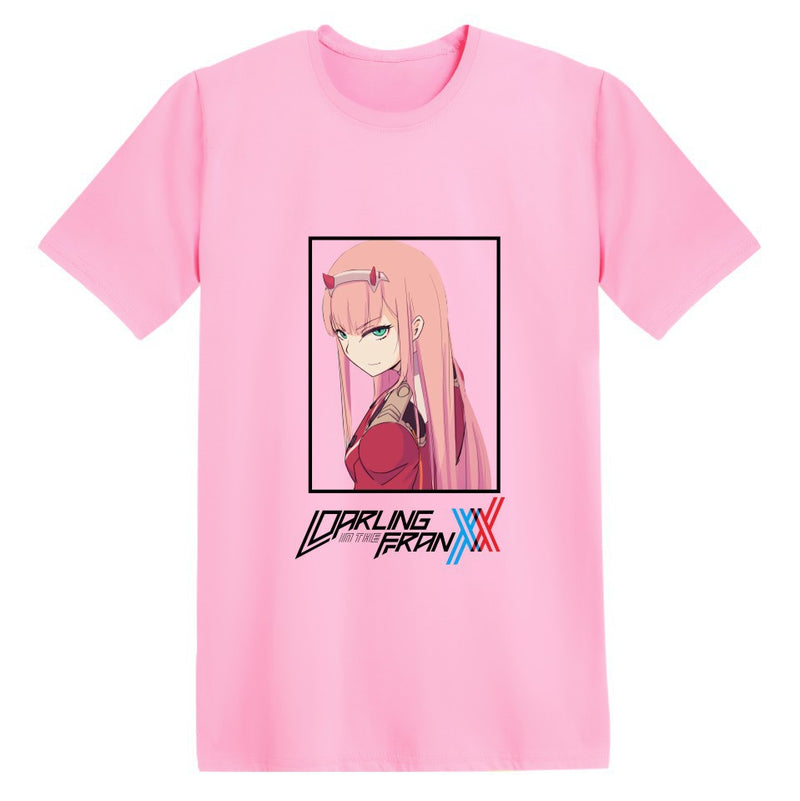 Anime Tshirts Aesthetic Men's Shirt Zero Two Darling in the Franxx Men's Printed Fashion Short Sleeve T-shirt