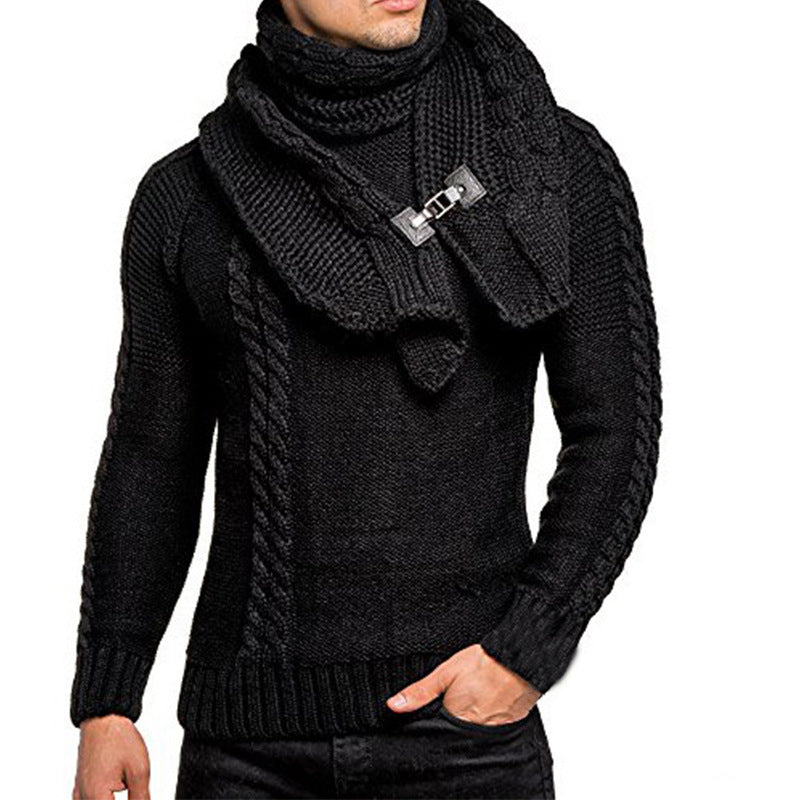 Fashion Men's Scarf Slim Pullover Knitted Sweater Men