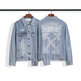 Ow Letter Printing Arrow Distressed Denim Jacket Coat Plus Size Casual Owt