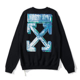 Blue 3d Bar Arrow Print Ow Round Neck Pullover Long Sleeve Sweater Owt