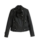 Studded Jackets Spring and Autumn Pu Women's Short Lapels Leather Slim-Fit Jacket