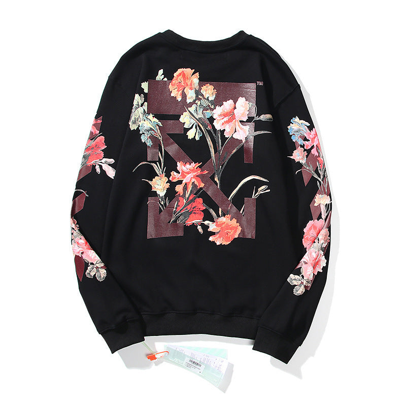 Autumn And Winter Ow Floral Arrow Print Round Neck Long Sleeve Sweater Casual Men'S Clothing Owt