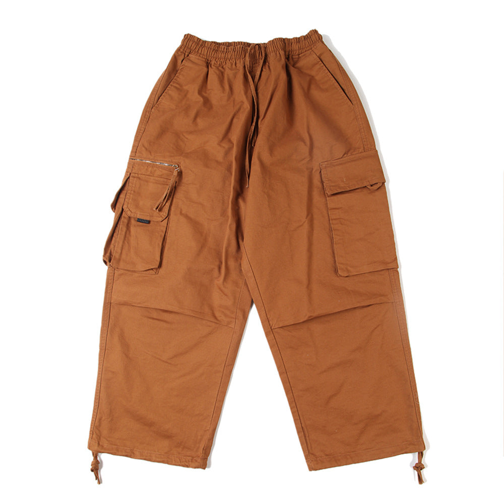 Multi-Pocket Cargo Pants Men's High Street Elastic Waist Drawstring Ankle Banded Pants Street Trend Casual Pants Men Pants