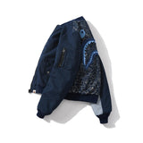 A Ape Print Coat Denim Washed Cloth Baseball Cotton Coat Jacket Autumn and Winter Teenagers Men and Women