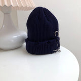 Women Beanies Hat Female Autumn and Winter Ring Pin Street Hip-Hop Woolen Cap
