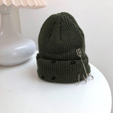 Women Beanies Hat Female Autumn and Winter Ring Pin Street Hip-Hop Woolen Cap